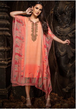 Peach Color Designer Chiffon Kurti